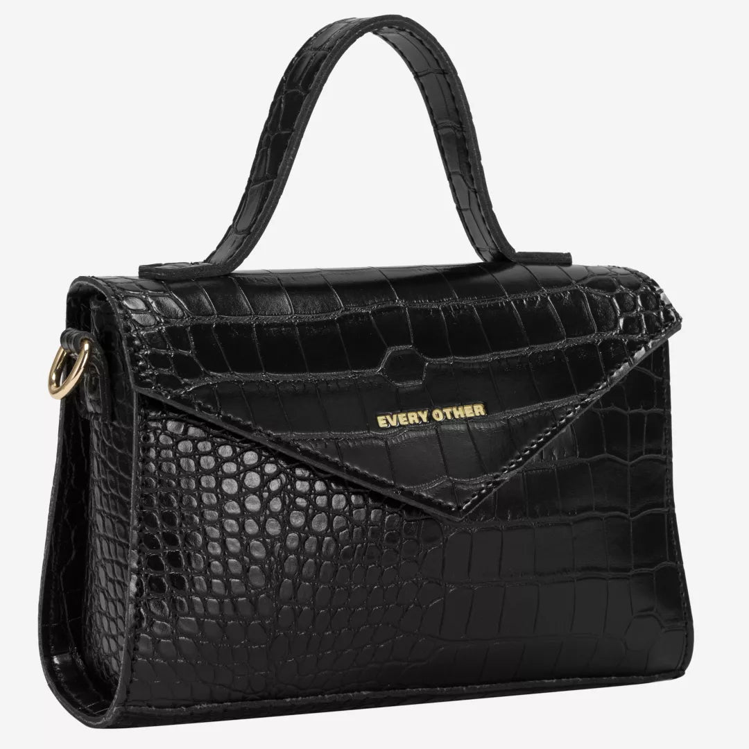 Alba Croc Crossbody Bag - Black