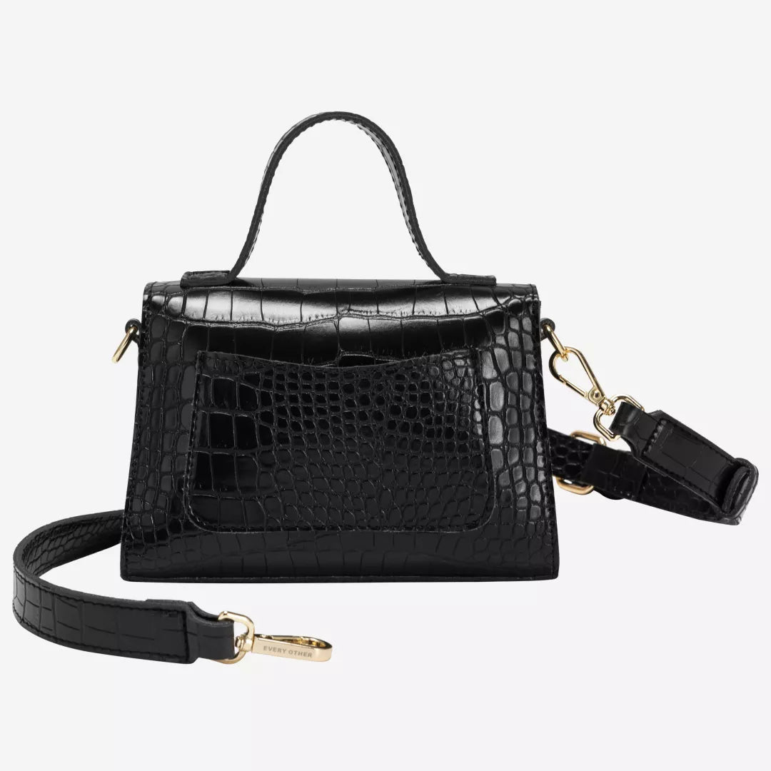 Alba Croc Crossbody Bag - Black