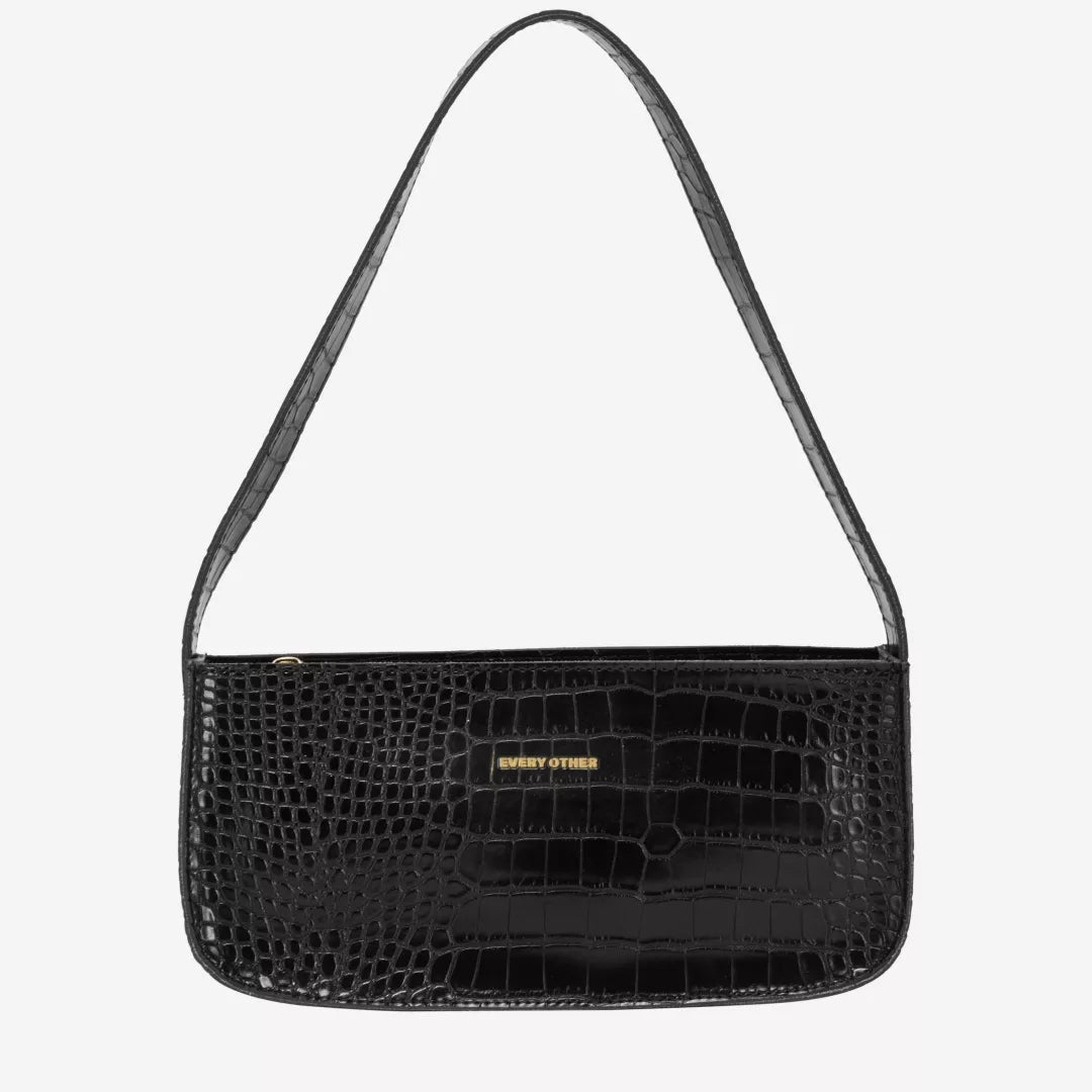 Alba Croc Shoulder Bag - Black