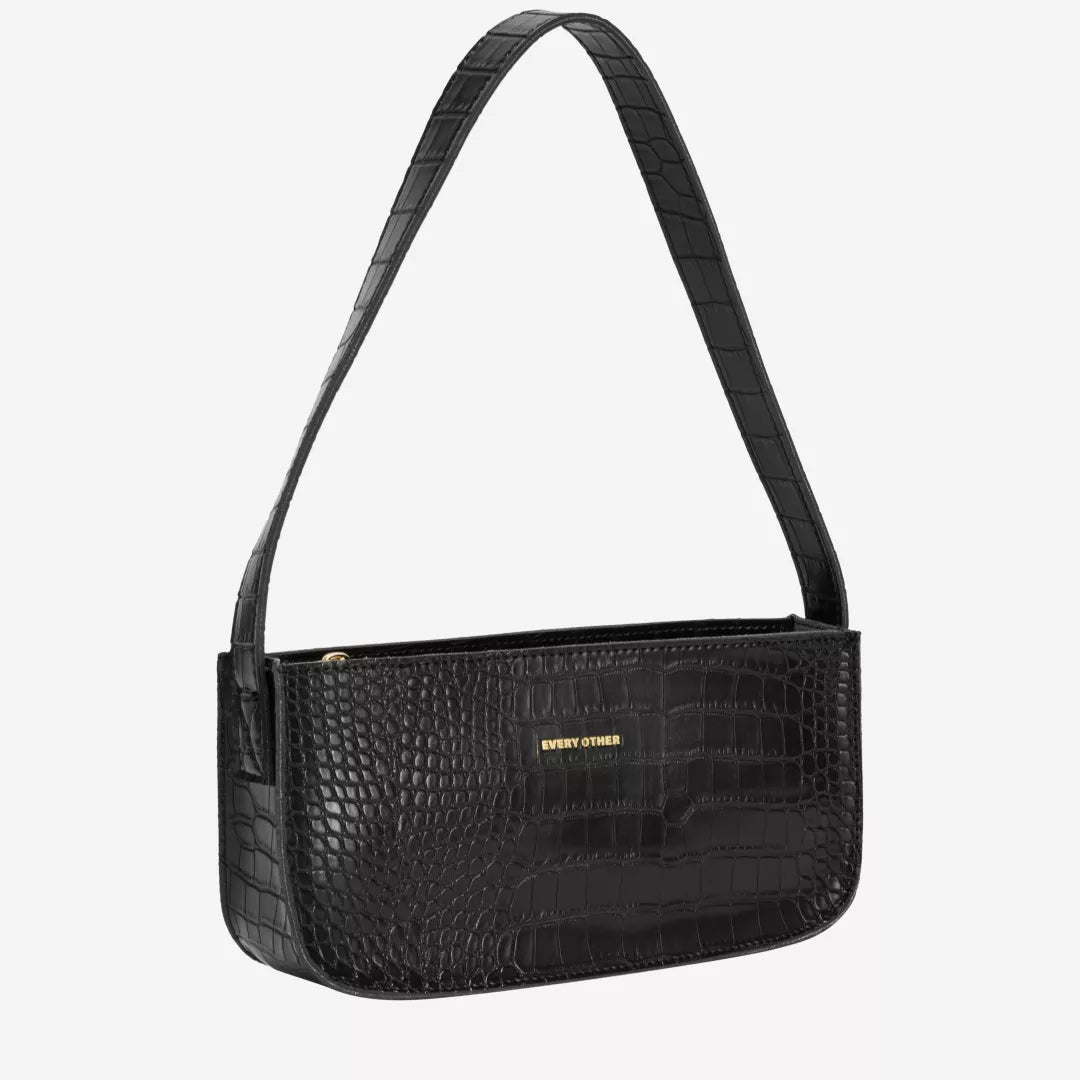 Alba Croc Shoulder Bag - Black