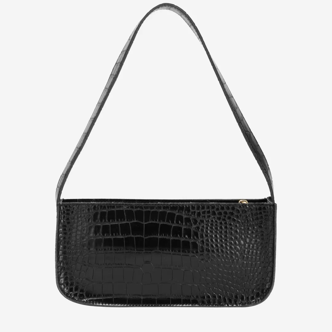 Alba Croc Shoulder Bag - Black