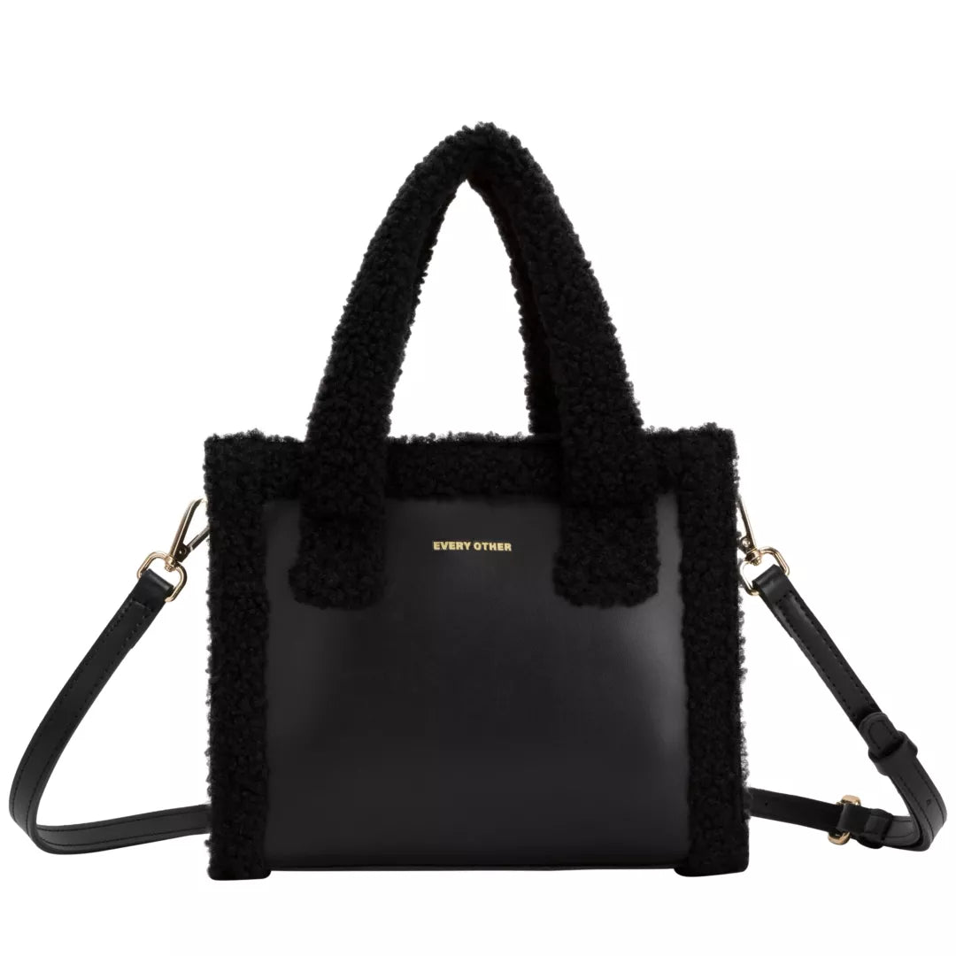 Square Shearling Grab Bag - Black