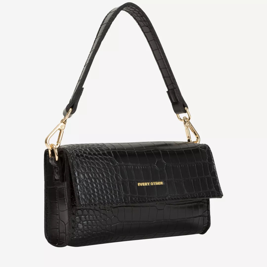 Croc Flap Over Shoulder / Crossbody - Black