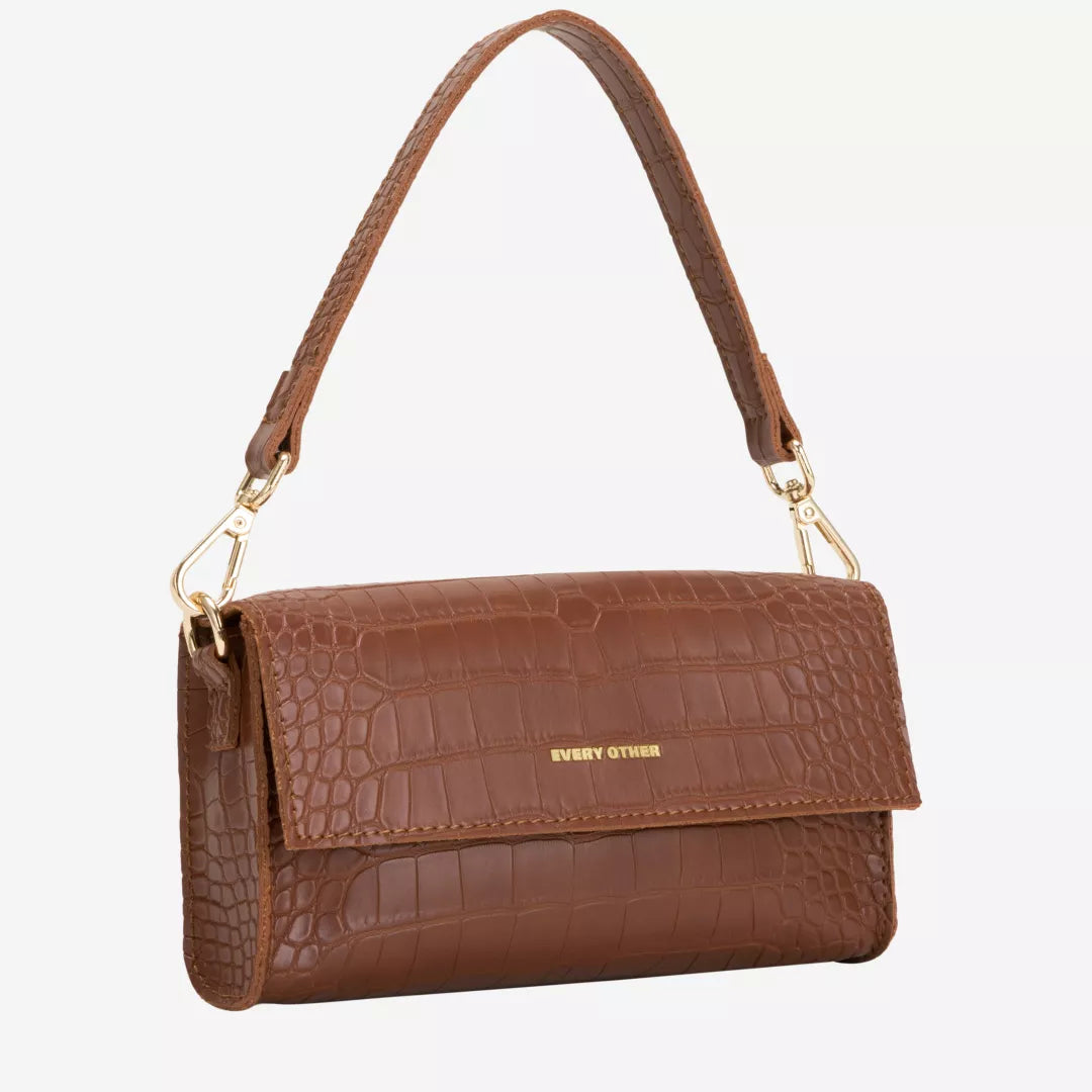 Croc Flap Over Shoulder / Crossbody - Tan