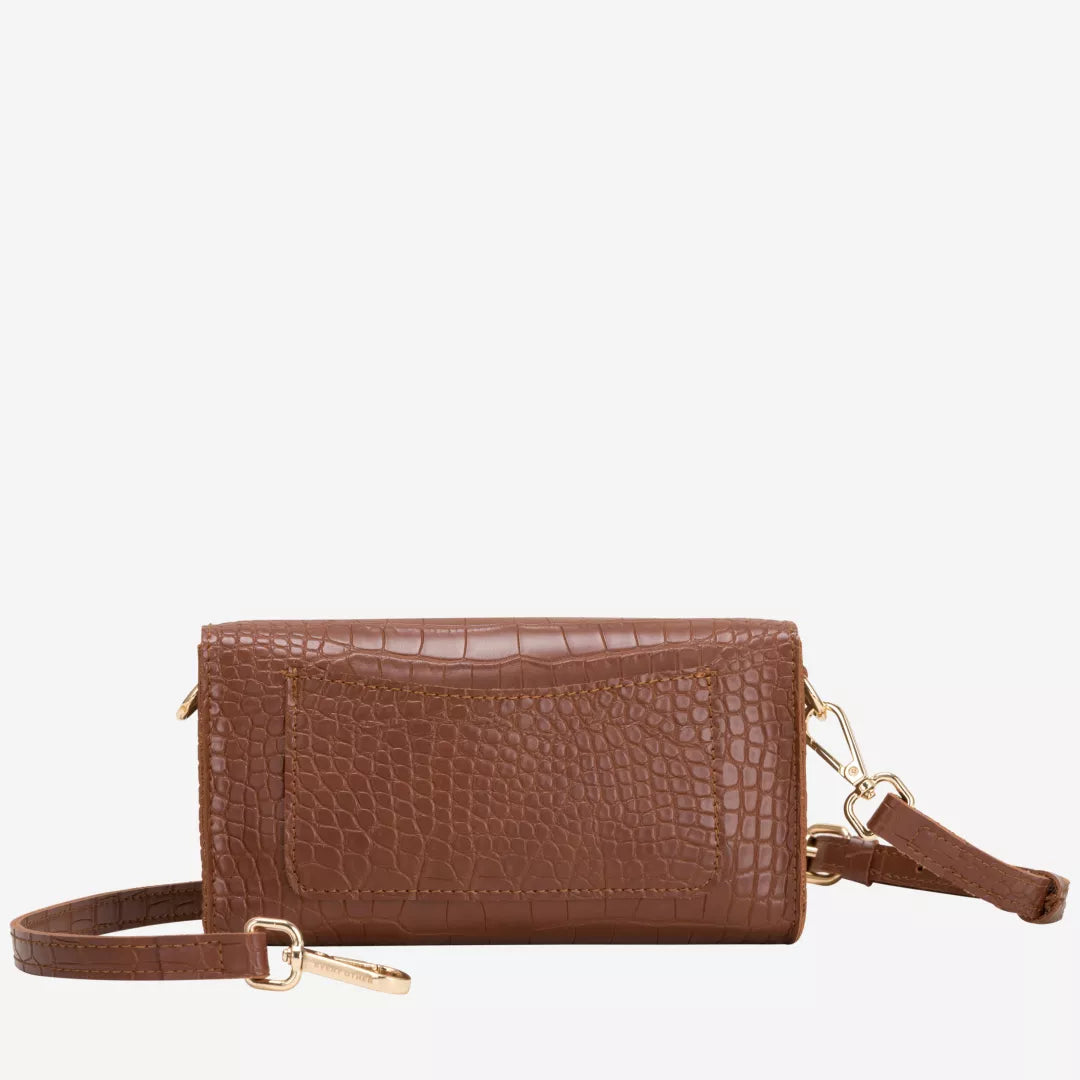 Croc Flap Over Shoulder / Crossbody - Tan