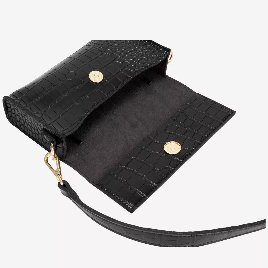 Croc Flap Over Shoulder / Crossbody - Black