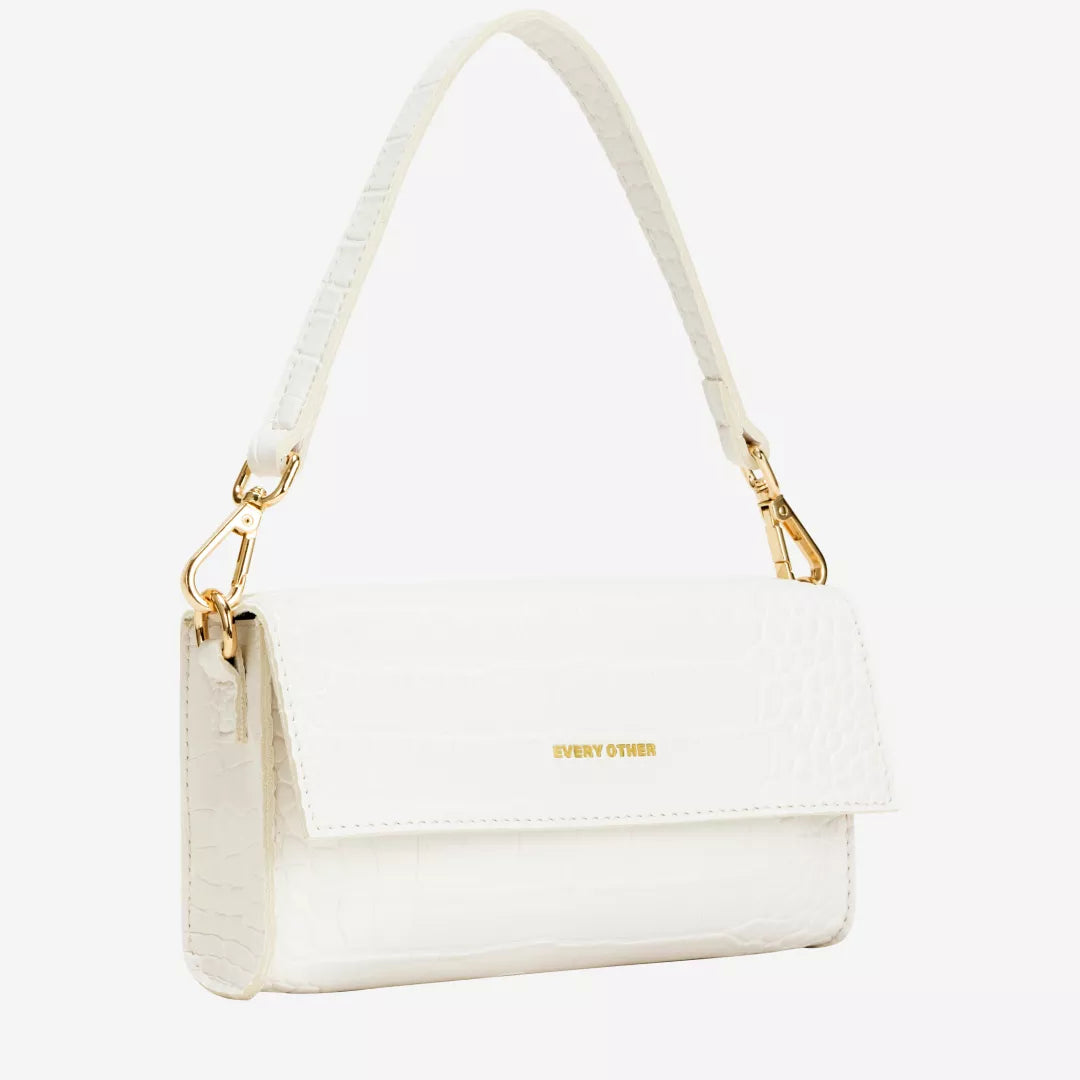 Croc Flap Over Shoulder / Crossbody - White