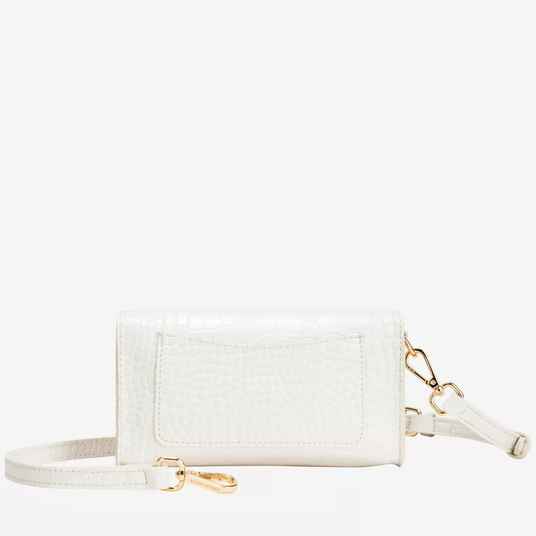 Croc Flap Over Shoulder / Crossbody - White