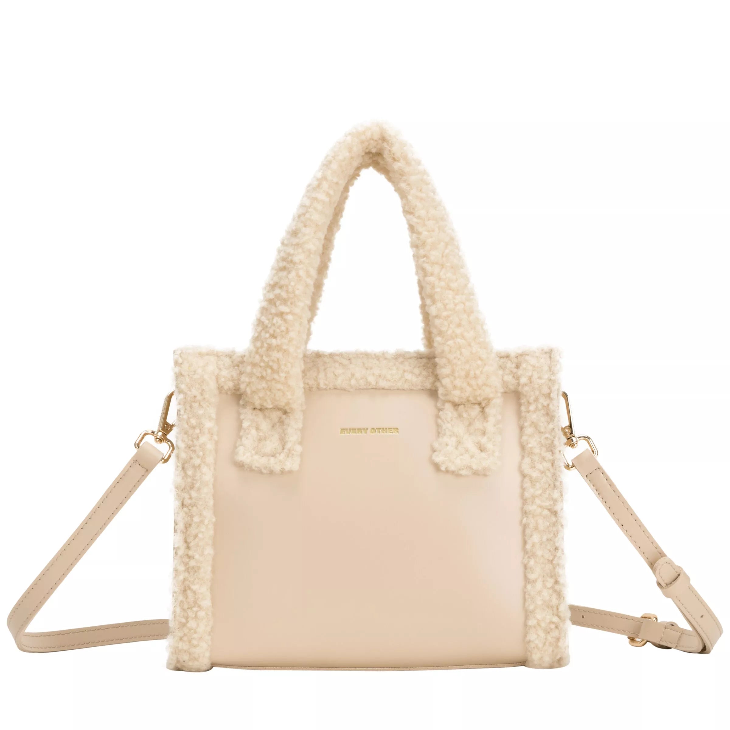 Square Shearling Grab Bag - Beige