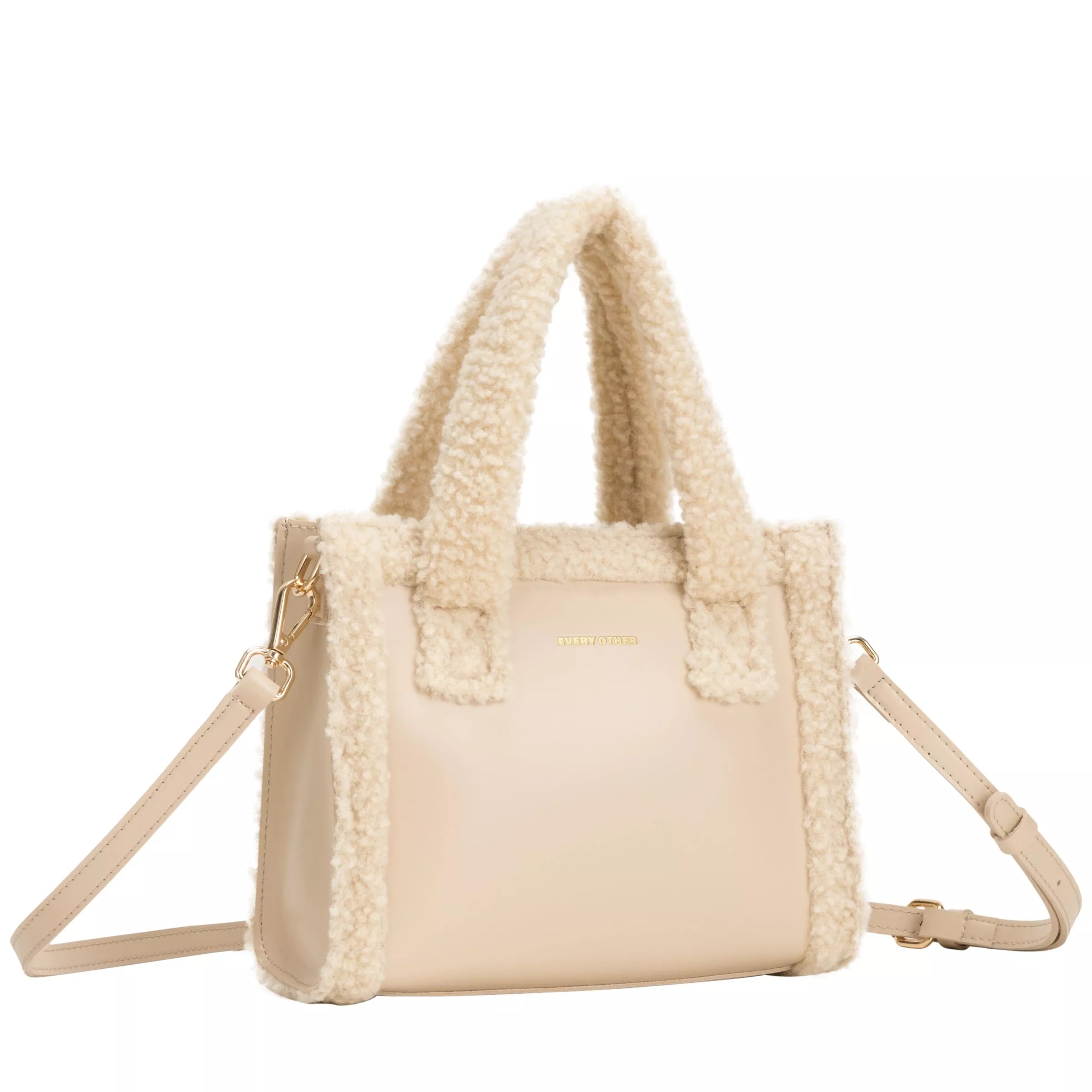 Square Shearling Grab Bag - Beige