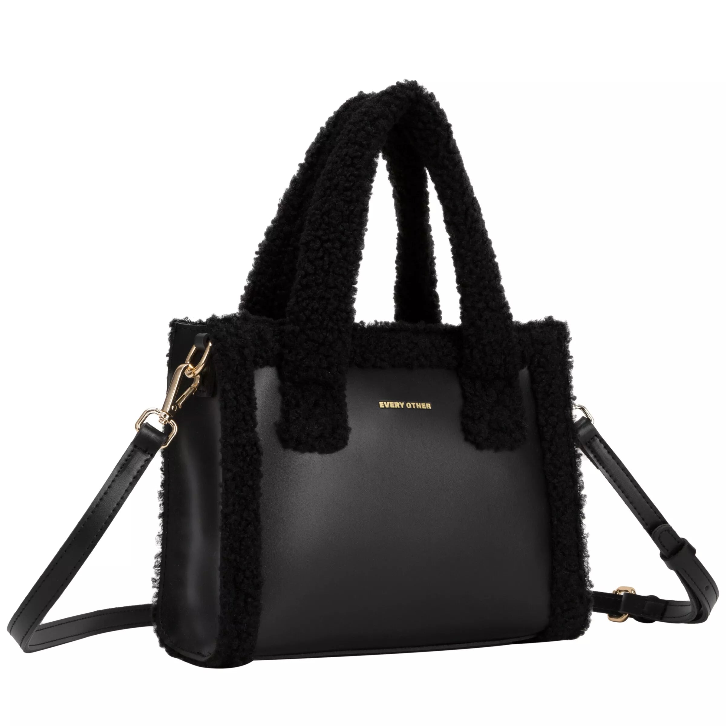 Square Shearling Grab Bag - Black