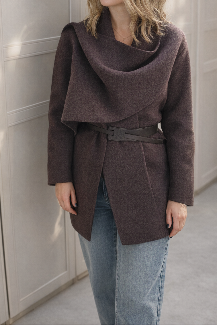 Belt Scarf Cardigan - Brown