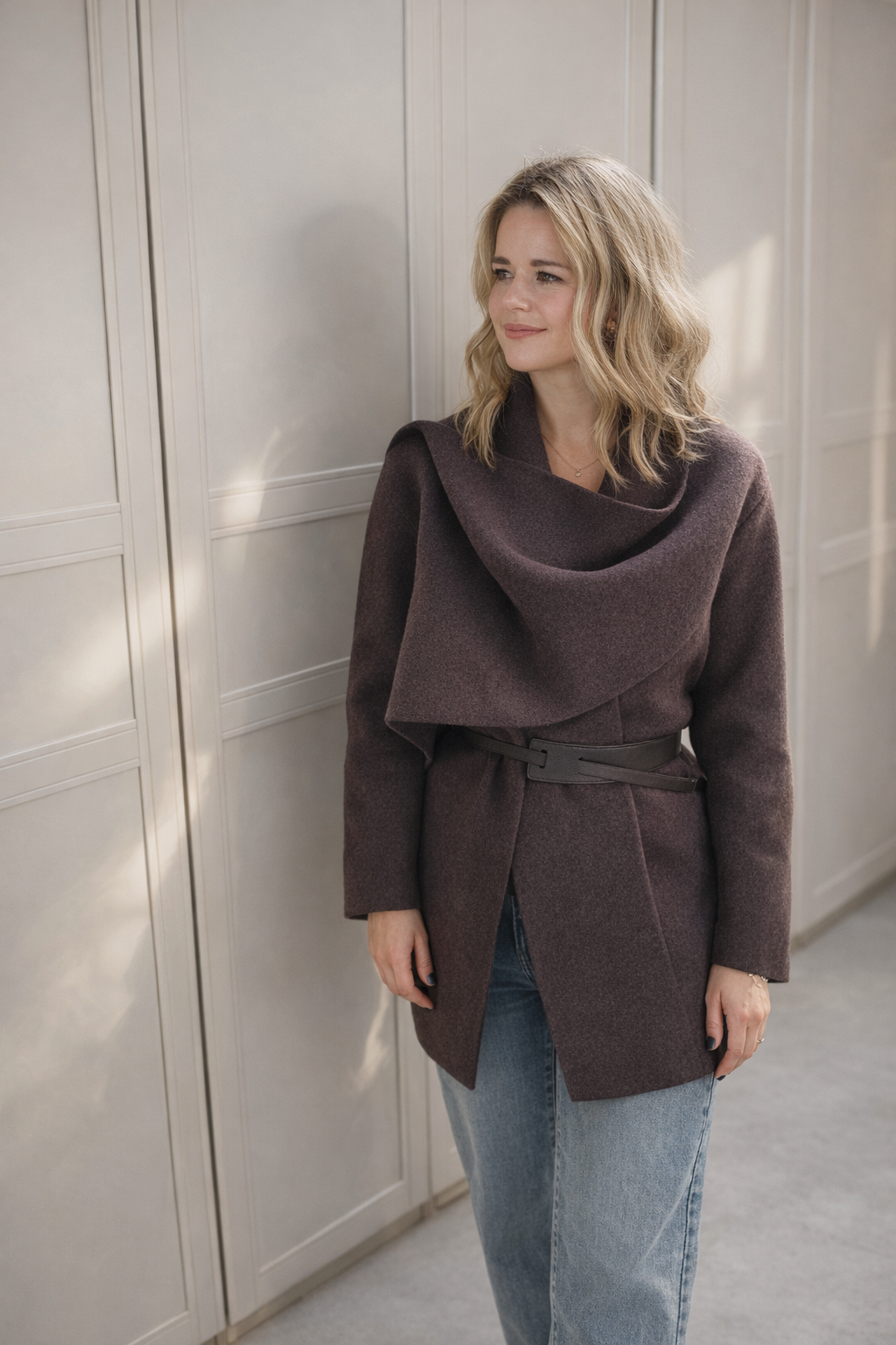 Belt Scarf Cardigan - Brown