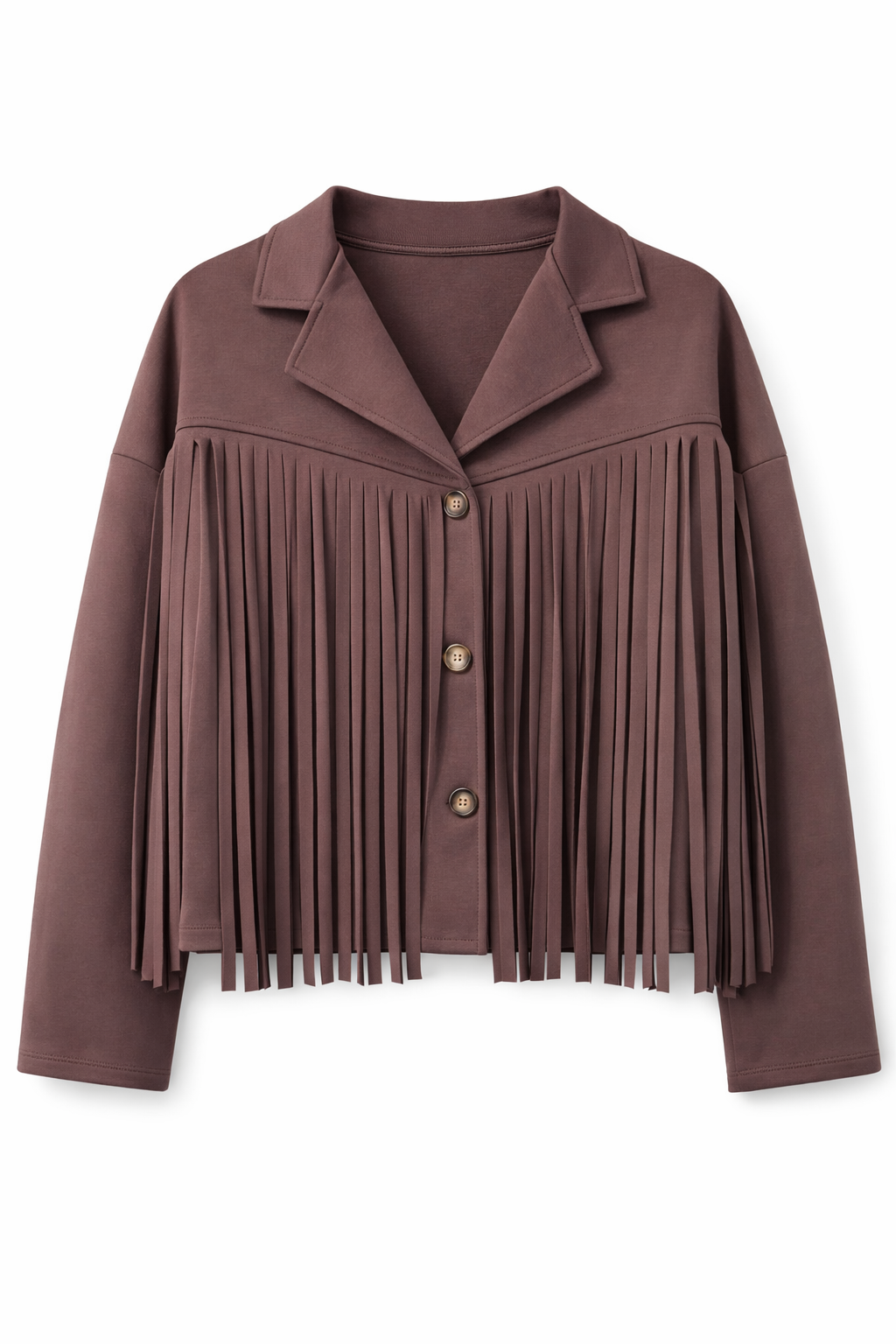 Cropped Fringe Trim Jacket - Brown