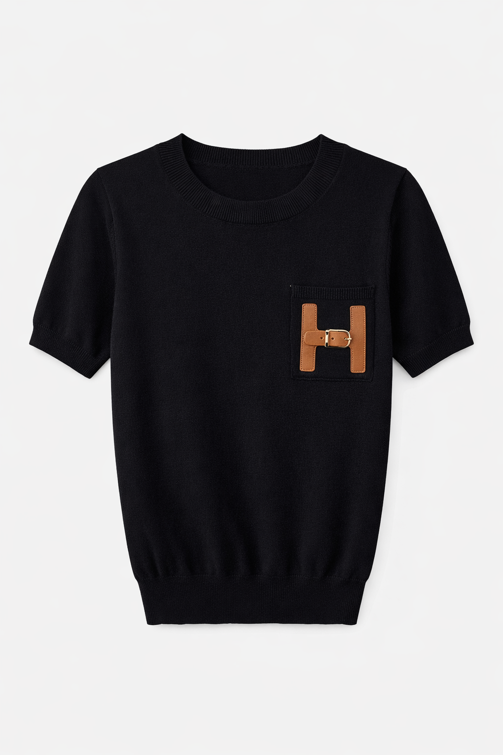 Belt Detail fine knit top - Black