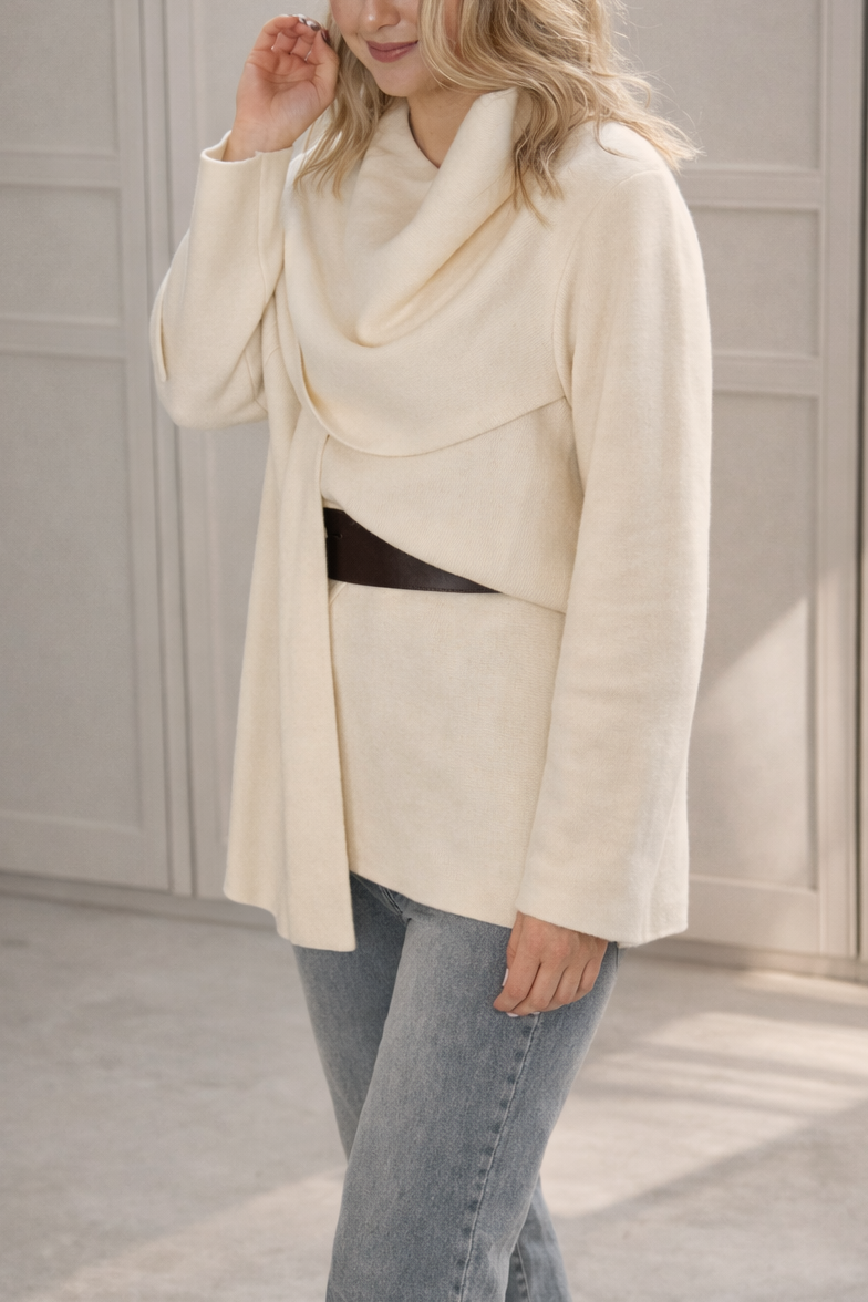 Belt Scarf Cardigan - Cream