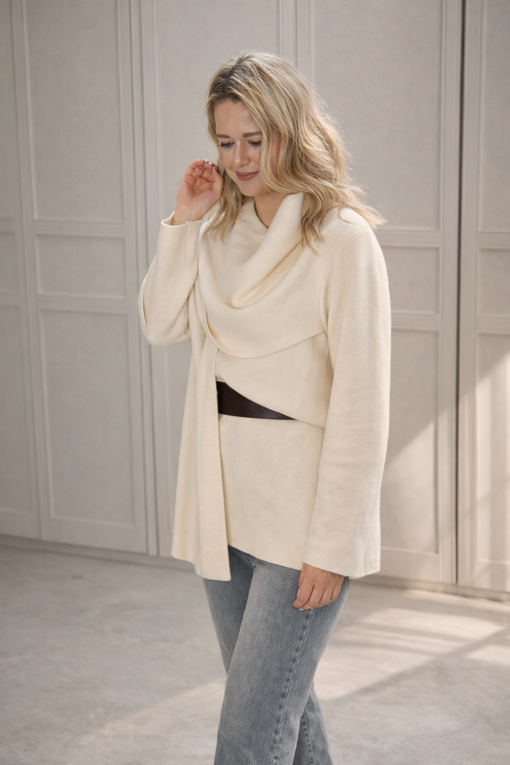 Belt Scarf Cardigan - Cream