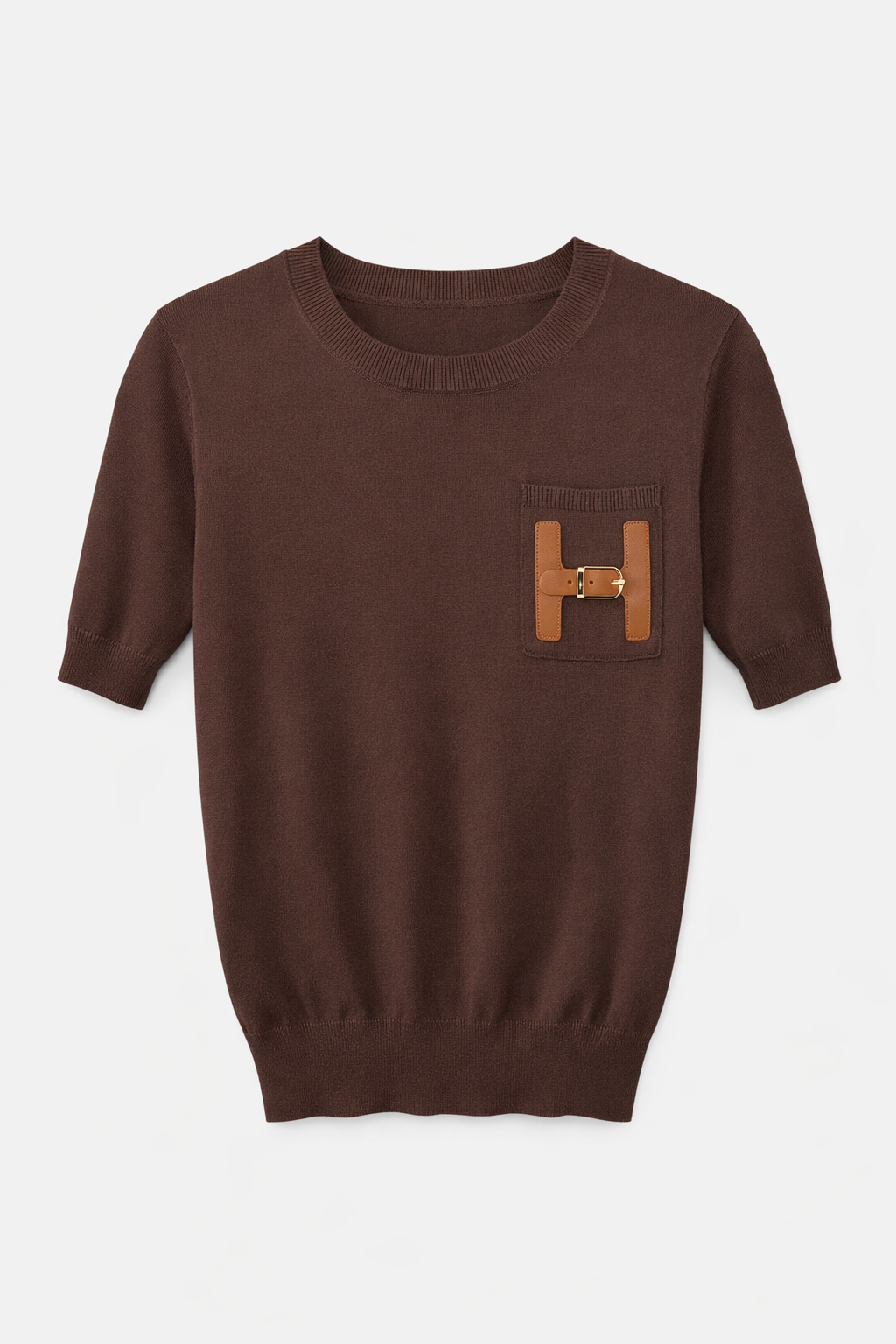 Belt Detail fine knit top - Brown