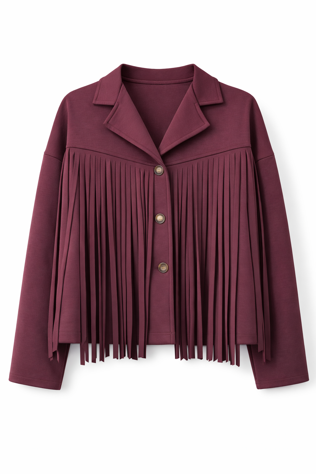 Cropped Fringe Trim Jacket - Burgundy