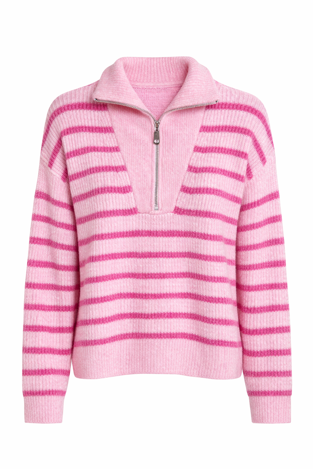 Striped 1/4 Zip Jumper - Pink