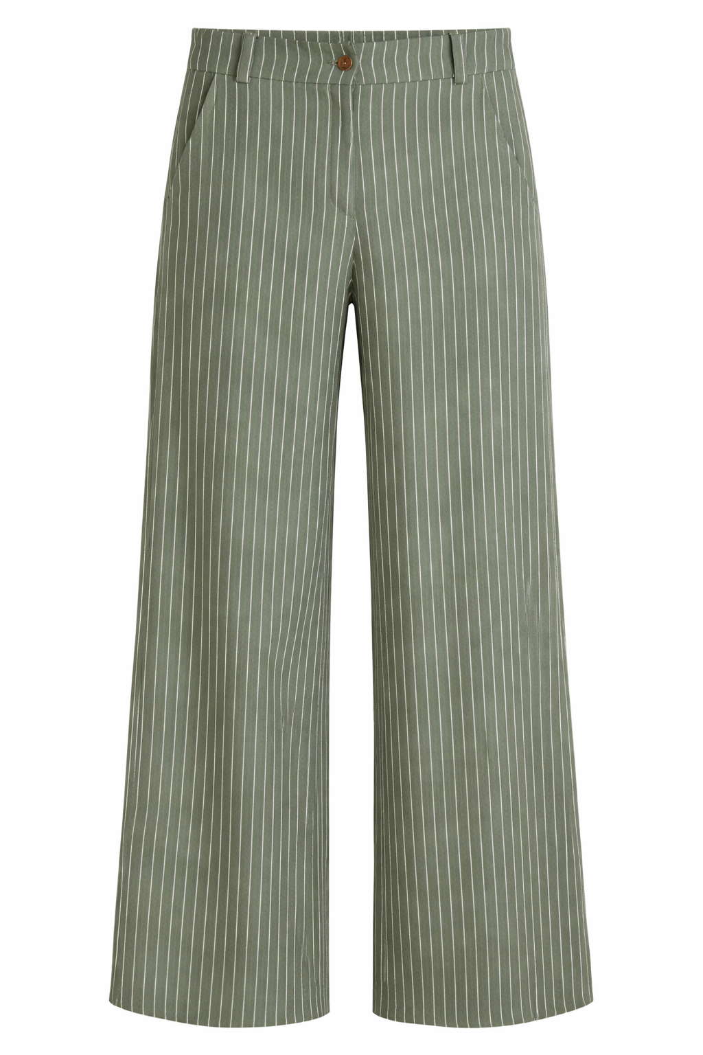 Wide Leg Pinstripe Jeans - Khaki