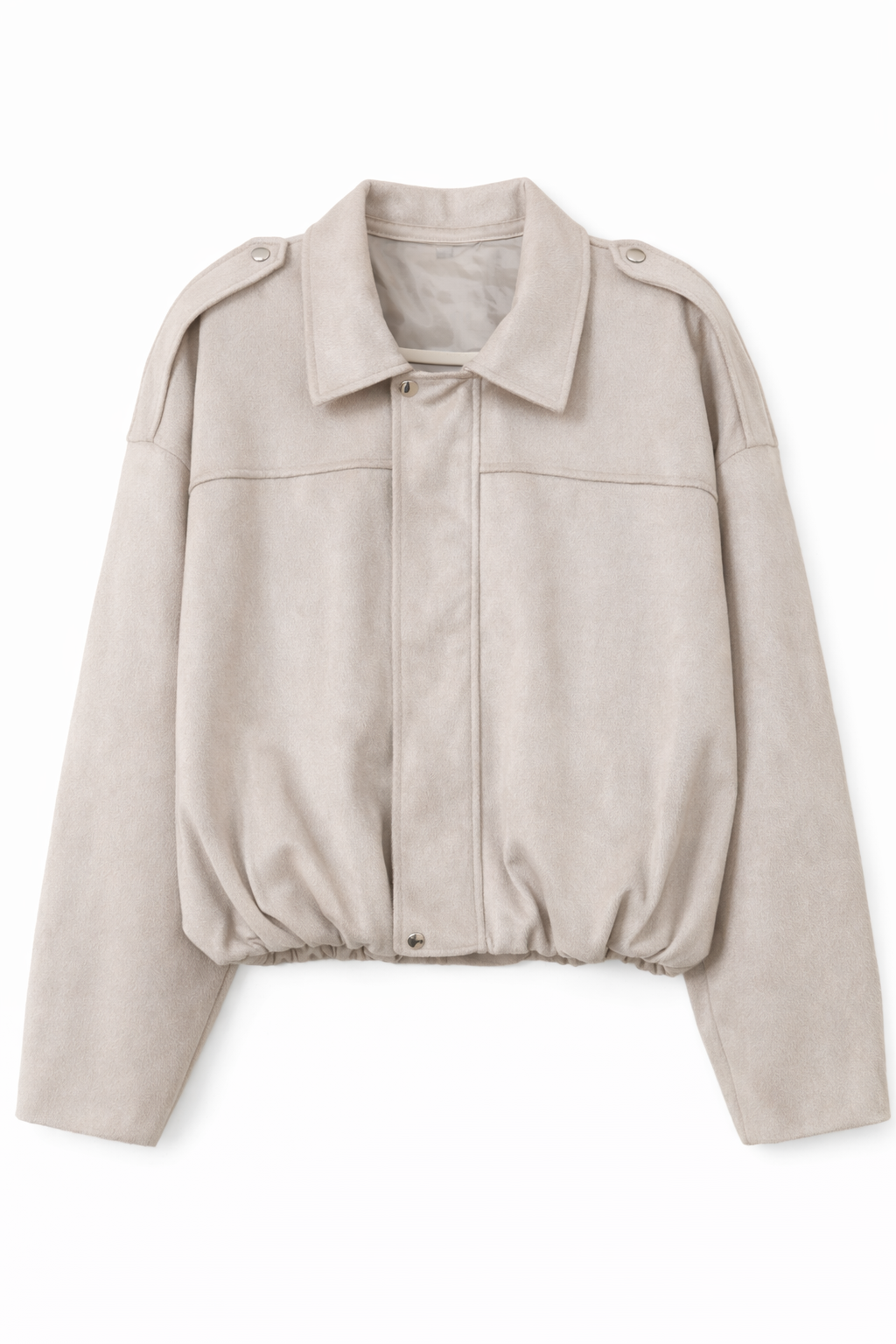 Suedette Loose Fit, Zipped Jacket - Cream