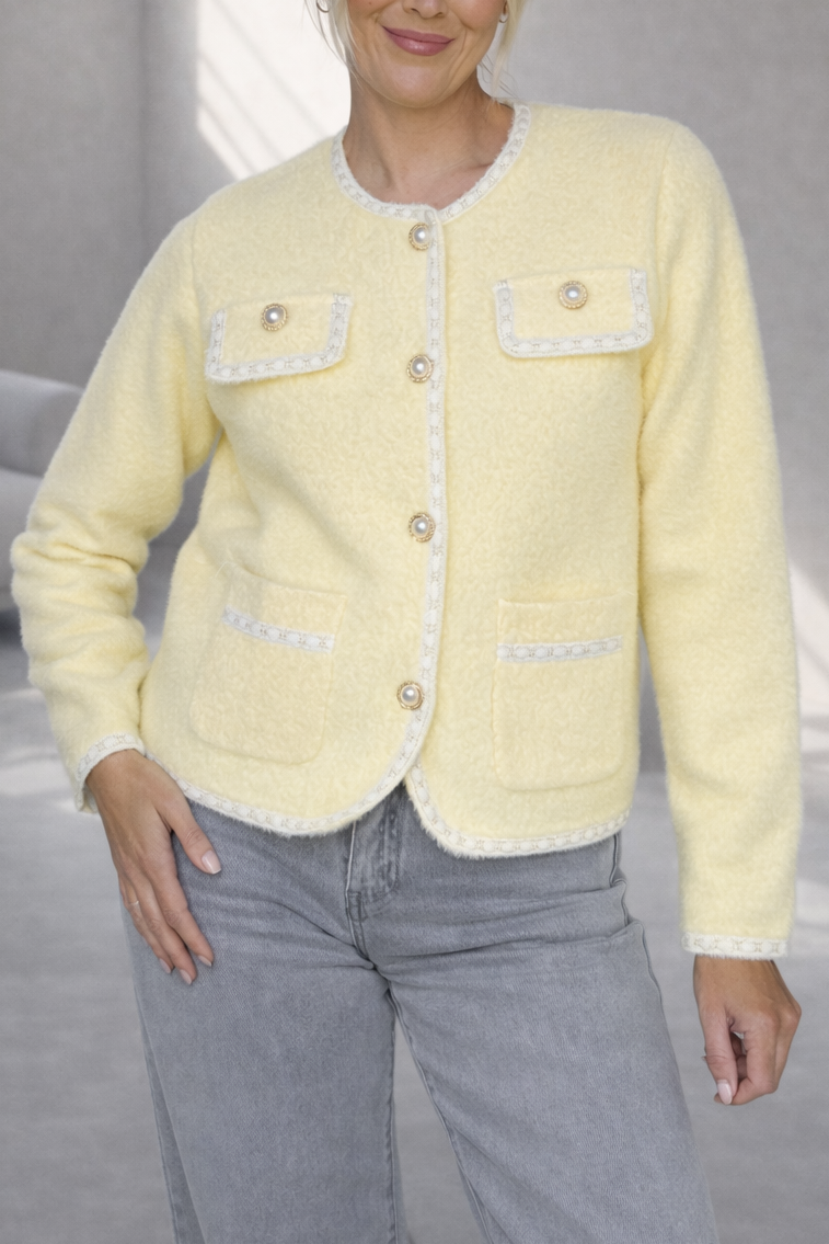 Structured Button Front Cardigan - Yellow