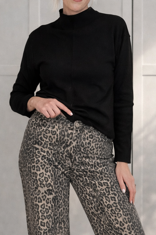 Activewear Long Sleeved Ribbed Top - Black