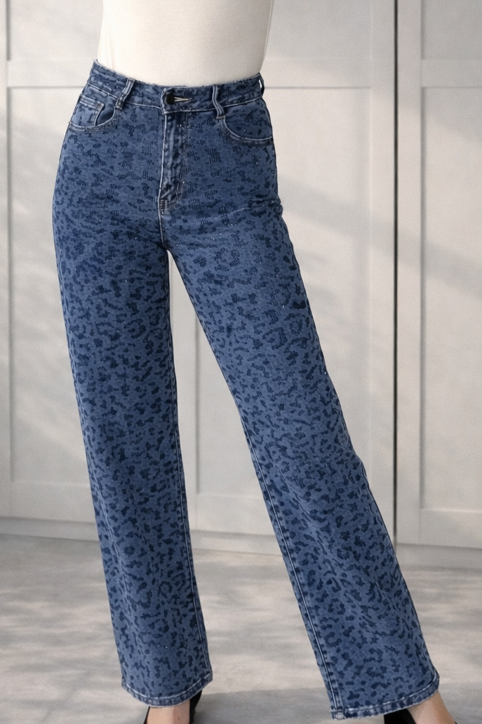 Dad Fit Sparkle Animal Print Jean