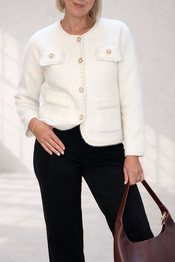 Structured Button Front Cardigan - Ivory
