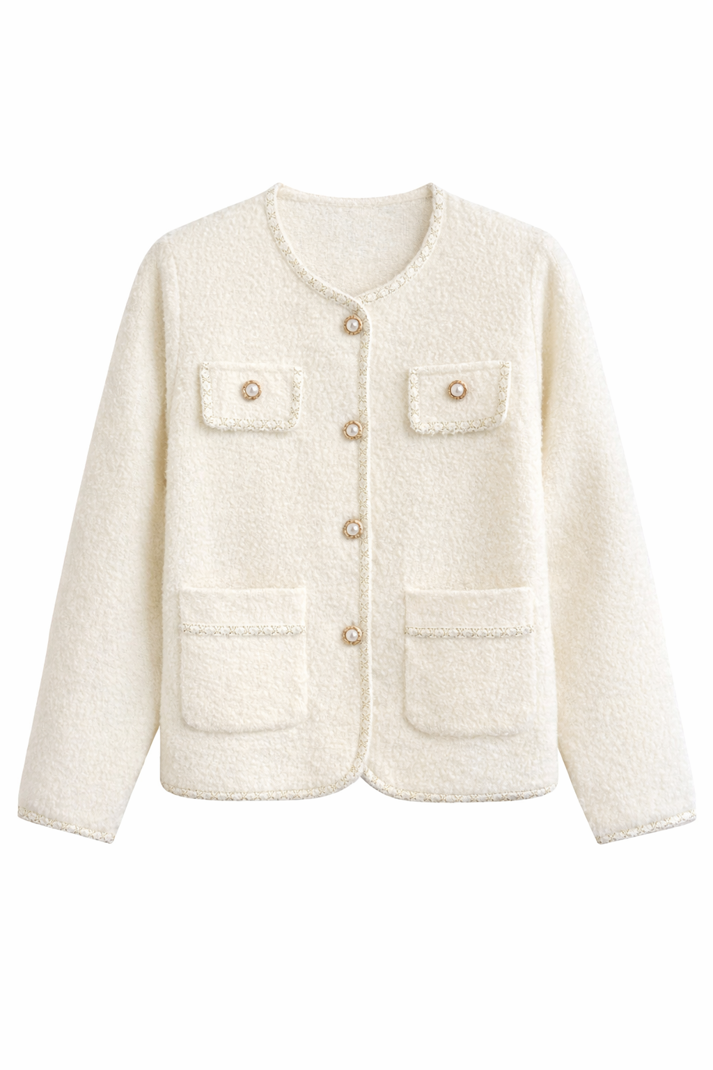 Structured Button Front Cardigan - Ivory