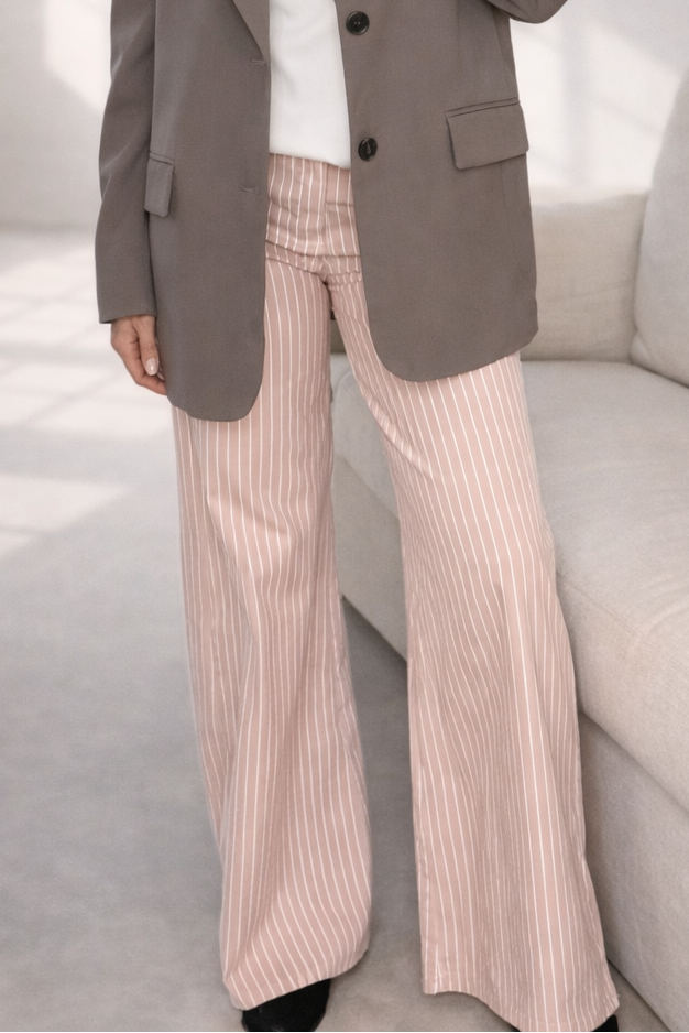Wide Leg Pinstripe Jeans - Pink