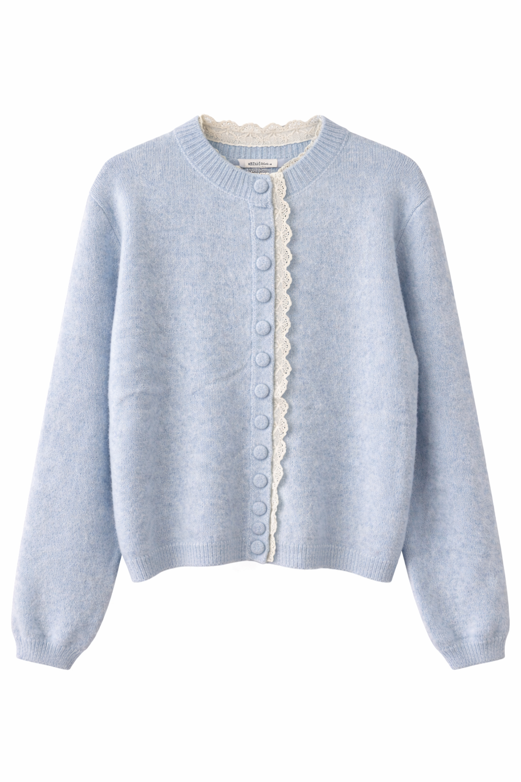 Lace Trim Buttoned Cardigan - Blue