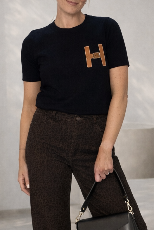 Belt Detail fine knit top - Black