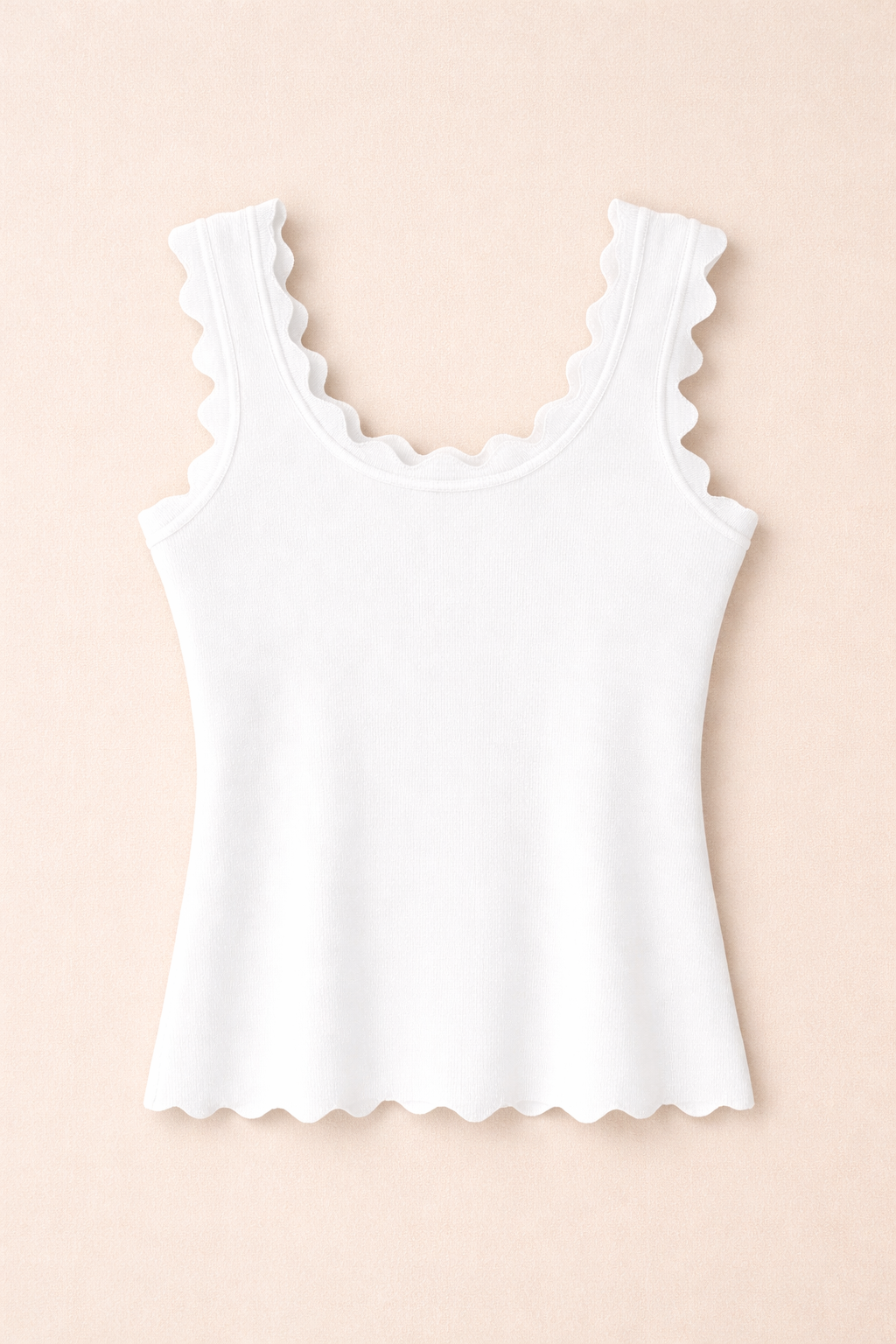 Scalloped Trim Fine Knit Vest - White