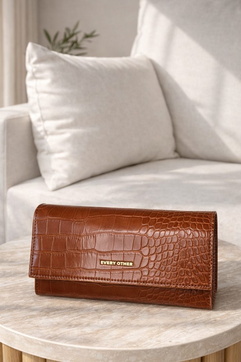 Croc Flap Over Shoulder / Crossbody - Tan