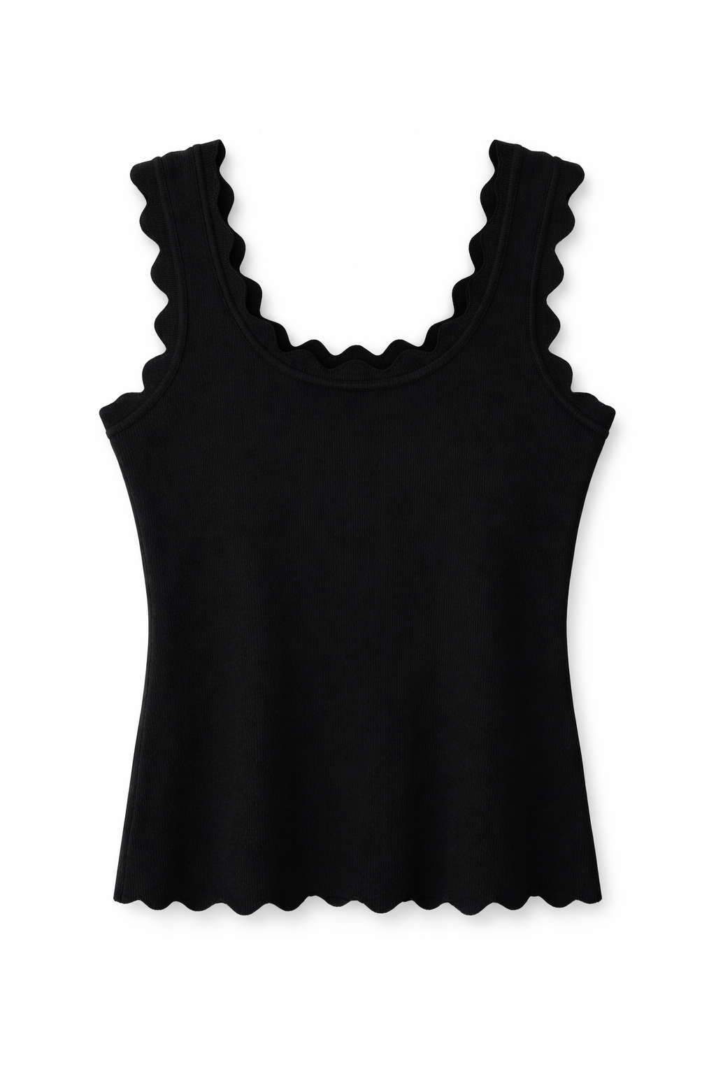 Scalloped Trim Fine Knit Vest - Black